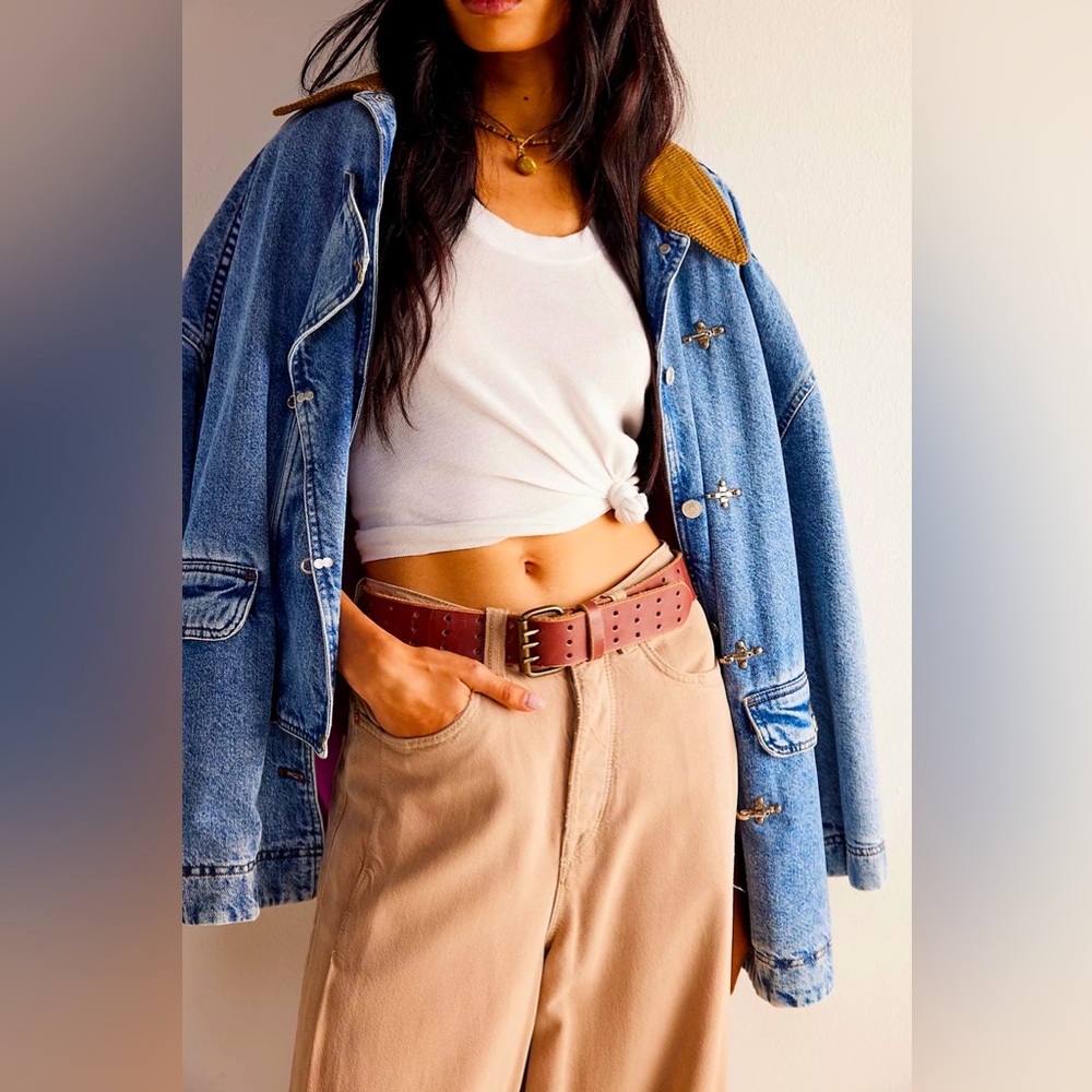 FREE PEOPLE We the Free TRIPLETHREAT Cowboy Leather Belt NWT